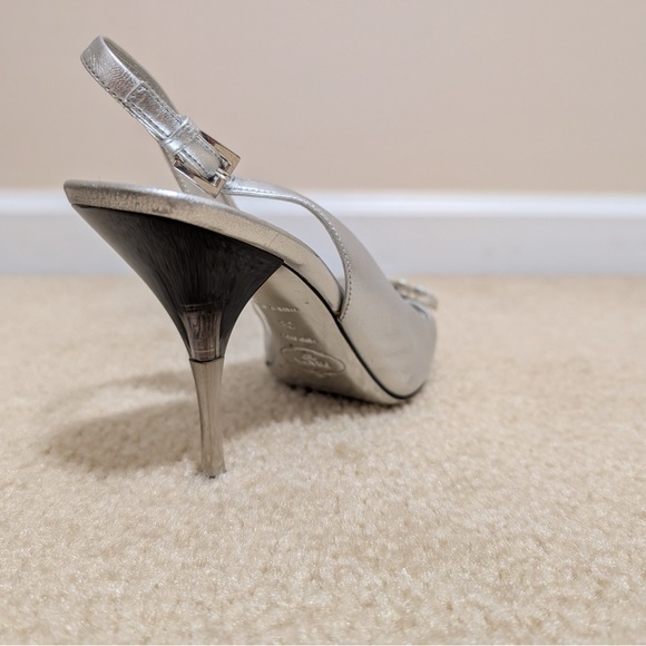 Prada silver leathers size 8 sling back heel with rhinestone embelishment. - Picture 10 of 13